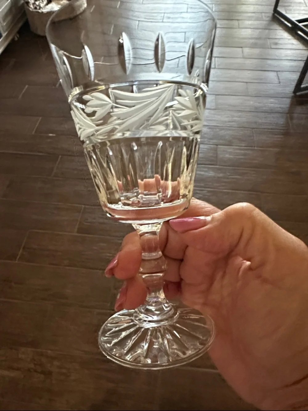 Vintage Crystal Etched Wine Glasses - Clear - Unbranded